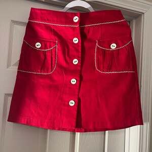 Heritage 1981 Juniors Skirt Solid Red White Buttons Pockets Knee Length Cotton 3
